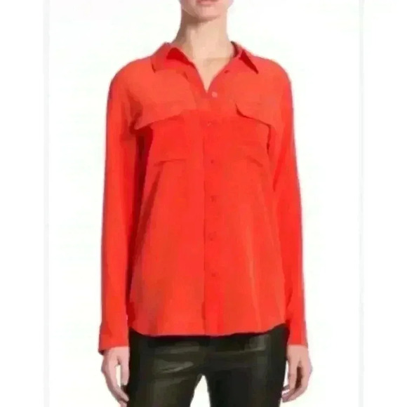 Equipment Femme Salmon Pink Signature Silk Button Down Shirt Size M - Picture 1 of 6